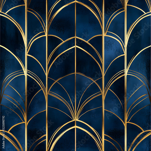 Elegant Gold and Navy Blue Art Deco Geometric Pattern