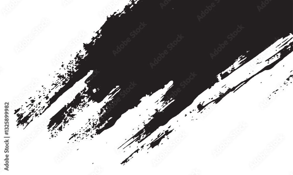 Obraz premium Abstract Black Paint Brush Stroke on White Isolated Horizontal Background