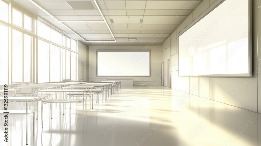 Fototapeta premium Bright and Modern Classroom Interior with Natural Light and Desks