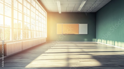 Wallpaper Mural Bright and Spacious Empty Classroom with Large Windows and Green Walls Torontodigital.ca