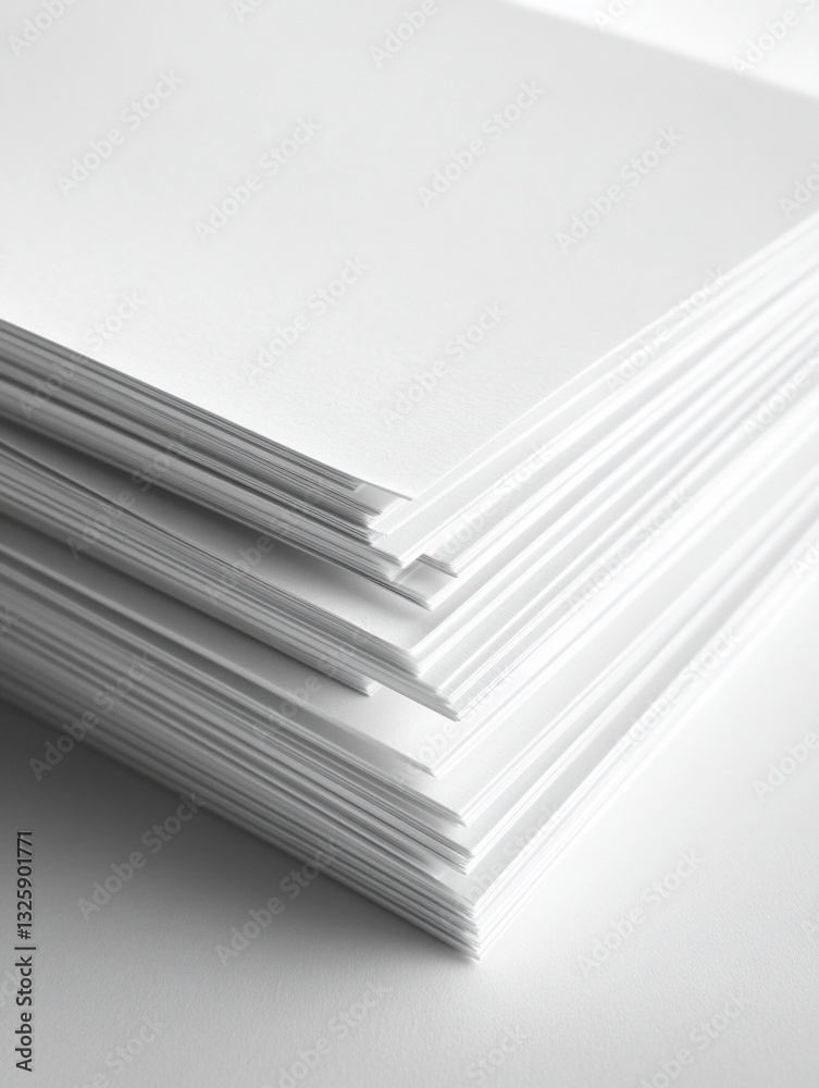 Close-up of a neat stack of blank white paper sheets. Close-up of a neat stack of blank white paper sheets.