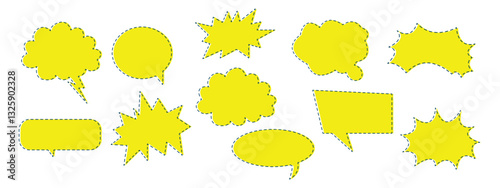 A set of yellow speech bubbles with a dotted edge. Vector illustration