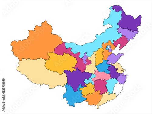 China map government territories Chinese geographic cartographic colorful cities topography republic country information icon design illustration