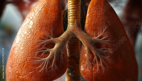 Close-up of healthy human lungs in ultra-HD resolution showcasing the fine structure of pulmonary tissue and air passages photo