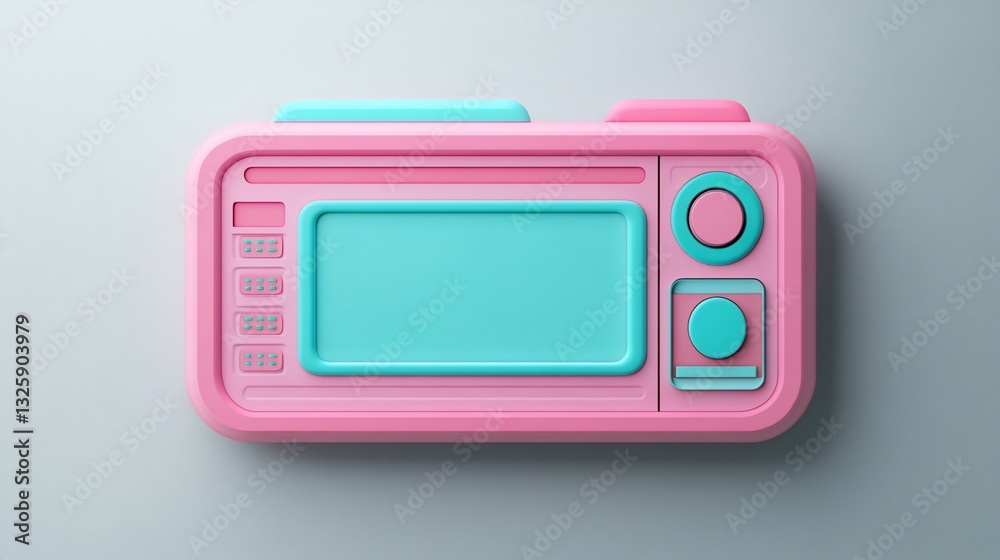 Pink and teal stylized camera icon, 3D render. Pink and teal stylized camera icon, 3D render.