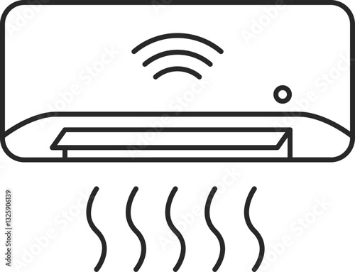 Smart air conditioner line icon with wireless control, IoT home automation, and climate management, vector.