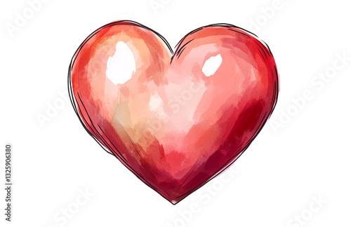 Red heart shape drawn with a brush, isolated on a transparent background. Cutout, PNG