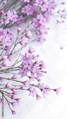 Wallpaper Mural Delicate purple flowers blooming on a snowy white background, blossoms, nature Torontodigital.ca