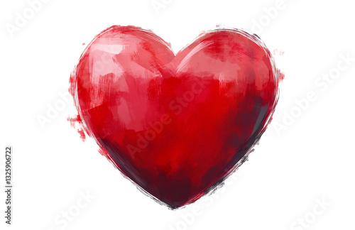 Red heart shape drawn with a brush, isolated on a transparent background. Cutout, PNG