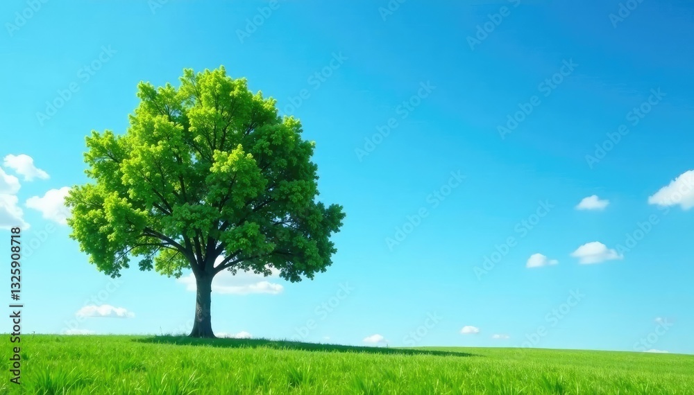 Single isolated tree against a bright blue sky, solitude, solitary, calm Single isolated tree against a bright blue sky, solitude, solitary, calm