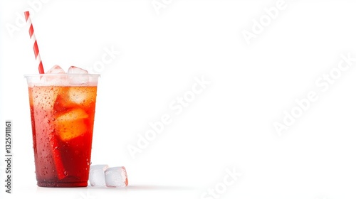 Red iced drink in a clear plastic cup with a red straw