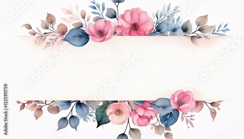 A soft watercolor botanical frame with pastel-colored flowers and delicate leaves