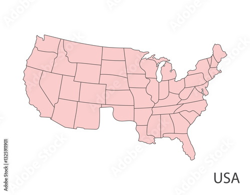 map of united states America per area pink photo