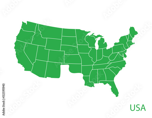 map of united states America per area green photo
