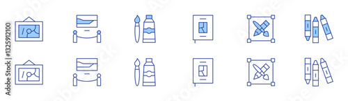 Art icon set in two styles, Duotone and Thin Line style. Editable stroke. abstract art, art book, design, exhibition, crayon, painting