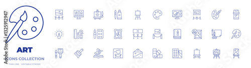 Art icons collection. Thin Line icons, editable stroke. art, urban art, art and design, digital art, art book, art show, art museum, exhibition, auction
