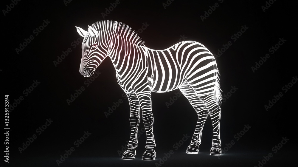 Fototapeta premium Glowing wireframe zebra, digital art.