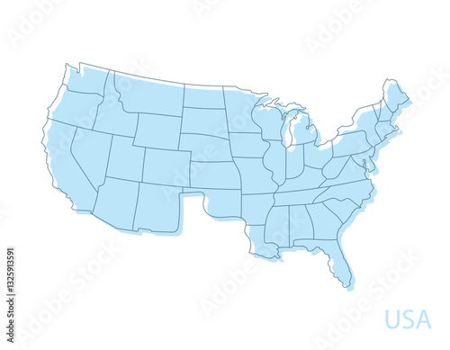 map of united states America per area blue line photo