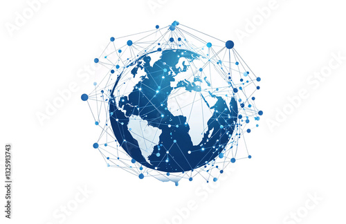 Blue Earth with global network connections, technology icon design vector illustration on a transparent background
