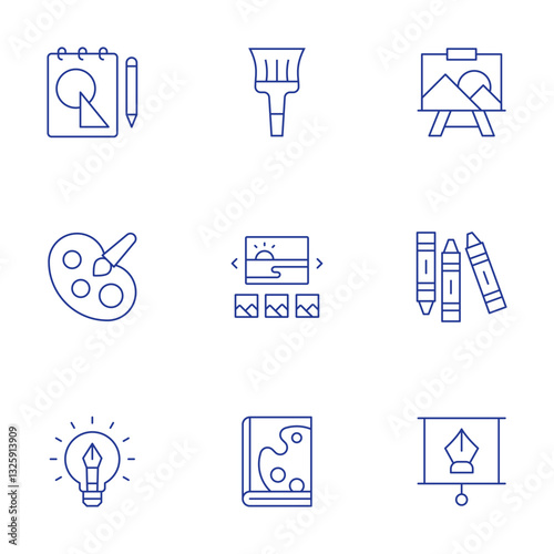 Art icons set. Thin Line style, editable stroke. art, book, sketch, painting, idea, workshop, crayon, paint brush, gallery