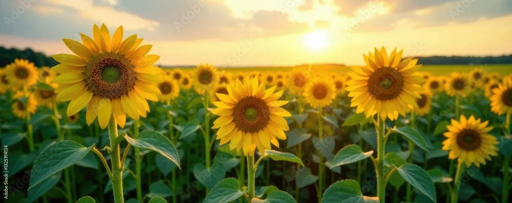 Sugar beets growing in the fields with sunny sky, fields, farming, sunflowers