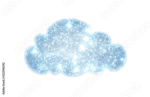 digital cloud with blue connections, on a white background. Vector illustration in PNG