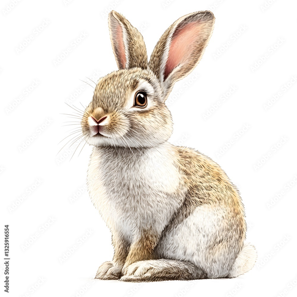 Fototapeta premium Charming illustration of a rabbit sitting down in a relaxed posture isolated on a clean white background for fun art