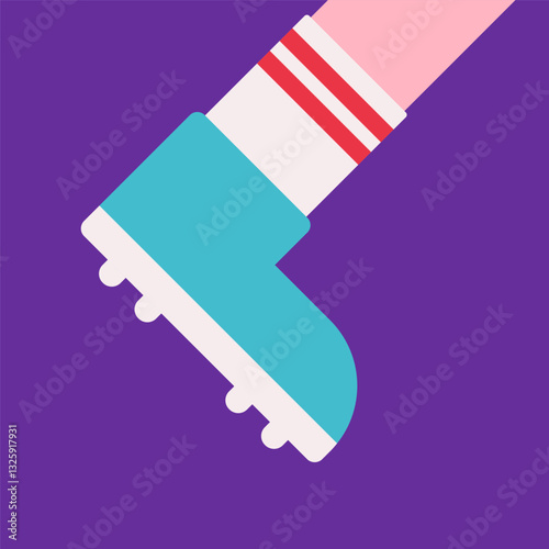 Vector flat illustration showing movement. One leg of football player in boot and white sock runs fast. The desire to win. Cute style for cartoon collection for world cup and championship