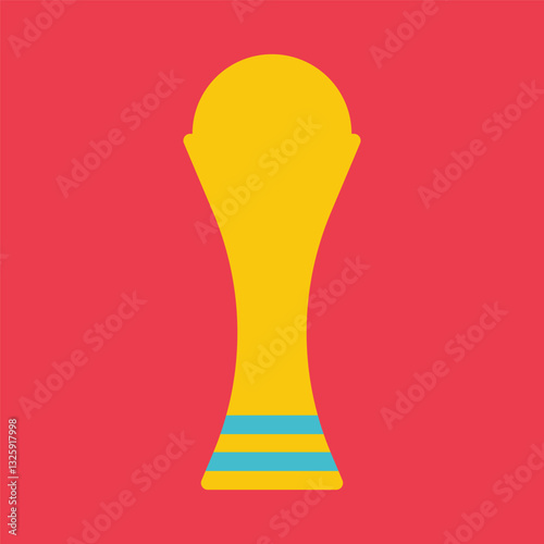Vector flat illustration with yellow cup on bright background. Golden Bowl is a symbol of achieving victory in world football championship (Fifa). Minimalistic design of dream