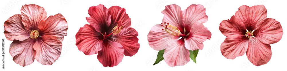 Chinese hibiscus flower isolated on transparent background, PNG, Set of Chinese hibiscus flower isolated on transparent background, PNG, Set of