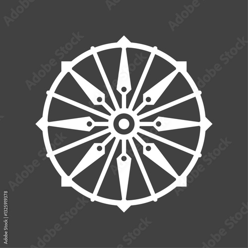 Minimal geometric vector illustration of Konark Chakra of Odisha, India....