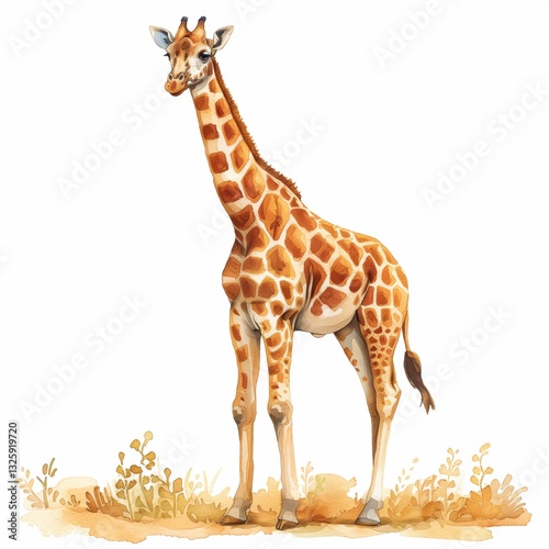 Giraffe painted in watercolor