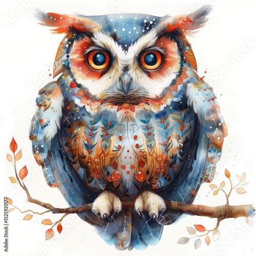 Owl painted in watercolor