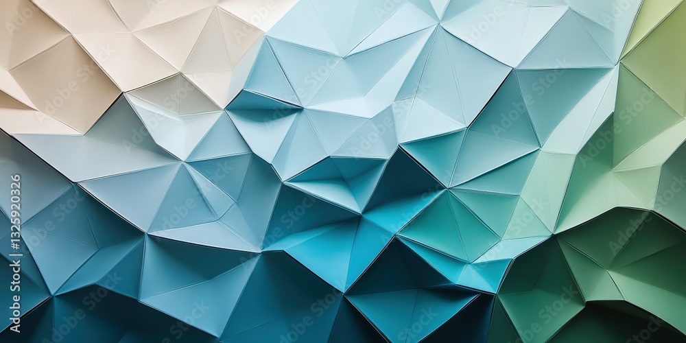 Vividly captured, the close-up reveals a mesmerizing blend of blue and green geometric patterns. Symmetrically arranged triangles weave into an intricate tapestry, inviting you to explore their seamle