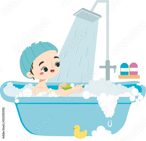 Cute kid take a bath