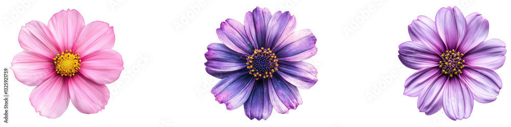 Cosmos flower isolated on transparent background, PNG, Set of Cosmos flower isolated on transparent background, PNG, Set of