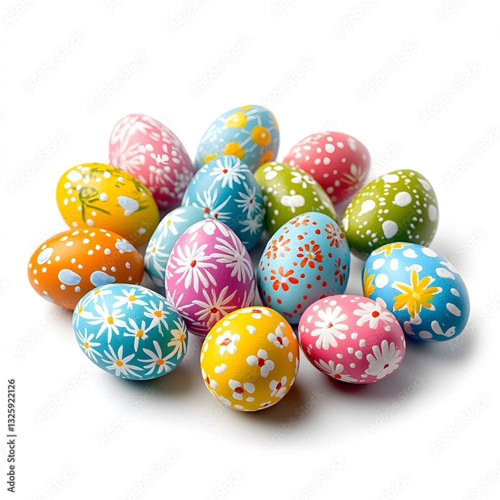 A beautiful bunch of colorful easter eggs isolated on a pure white background perfect for spring festivities and decor A beautiful bunch of colorful easter eggs isolated on a pure white background perfect for spring festivities and decor