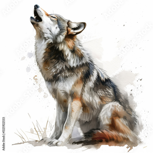 A howling wolf, watercolor painting
