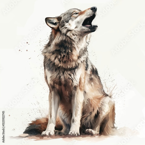 A howling wolf, watercolor painting