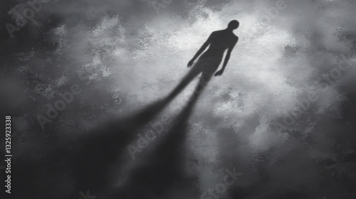 Human figure stepping out of their shadow symbolizing overcoming past trauma and personal transformation