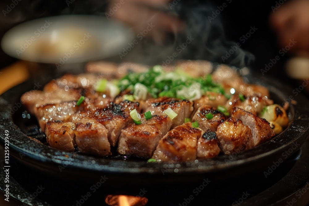 Close-up of sizzling grilled meat, showcasing juicy textures and mouthwatering flavors on a smoky barbecue. Close-up of sizzling grilled meat, showcasing juicy textures and mouthwatering flavors on a smoky barbecue.