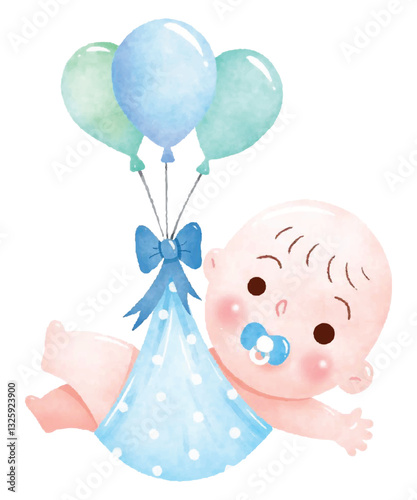 Adorable Baby Flying with Balloons Illustration

