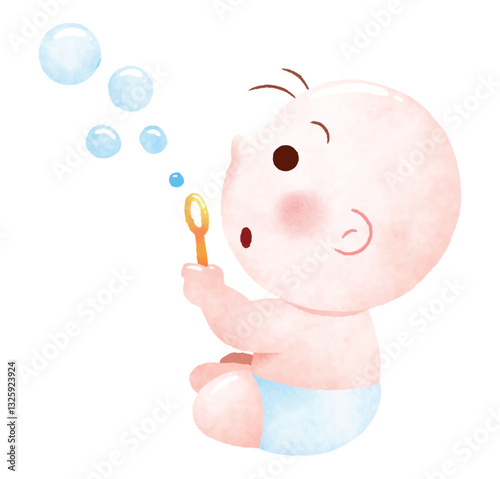 Adorable Baby Blowing Bubbles Illustration

