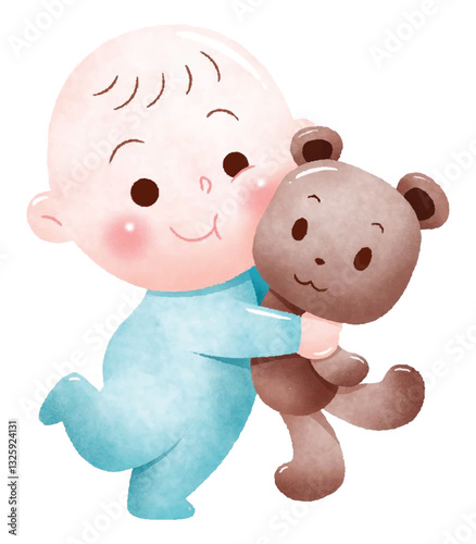 Baby Hugging Teddy Bear