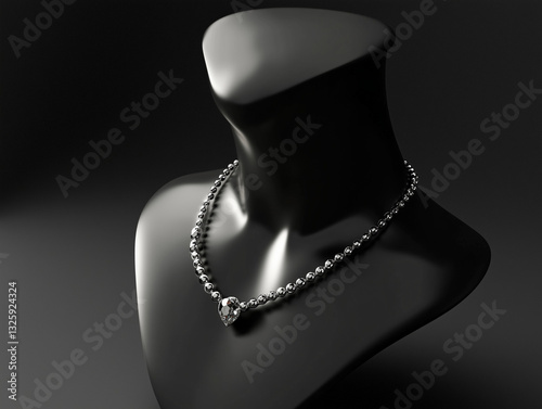 silver necklace with a pendant on a manequin