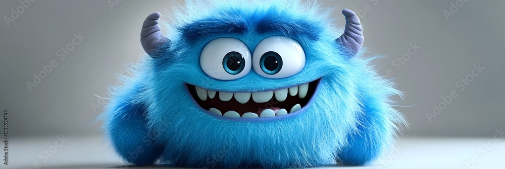 Obraz premium Adorable Blue Furry Monster - 3D Cartoon Character