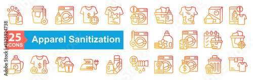 Apparel Sanitization Icon Sheet Laundry Detergent, Drying, Washing Machine, Time, Dirty Clothes, Notification, Laundry Basket, Shrink, Washing Powder, Application, Temperature, Delivery