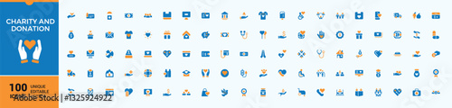 Charity And Donation colorful filled icon. Featuring unity, team, charity, sponsor, volunteer, support, donation, nonprofit. Simple icon designs. Community modern icons. Minimal icons pack.