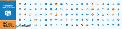 Customer Relationship colorful icons set. Customer Service minimal icon pack. Relationship filled icons collection. Conceptual pictogram and infographic.