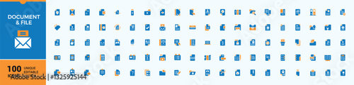 Document And Files colorful icons set. Contains related to form, text, list, business, report and more. Collection for mobile and web apps. Document icon pack. Editable stroke icon collections.